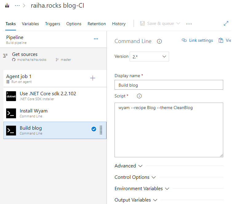 Azure DevOps ja Wyam build
