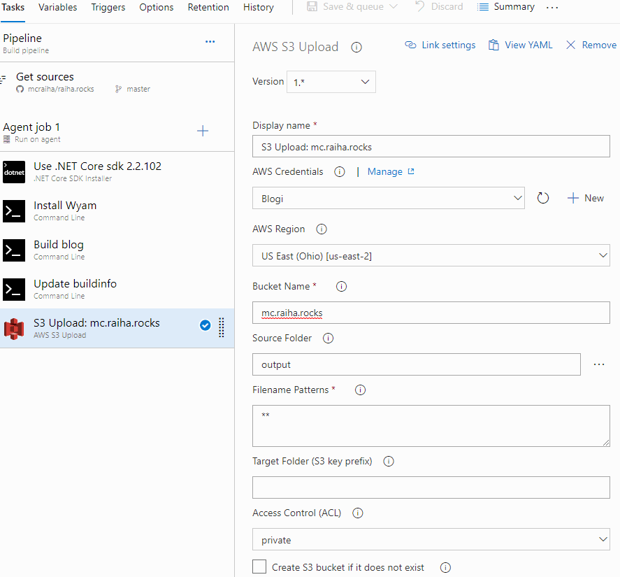 Azure DevOps ja AWS S3 Upload task