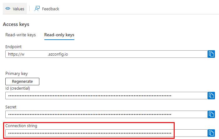App Configuration Access keys connection string