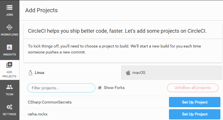 CircleCI ja Set Up Project