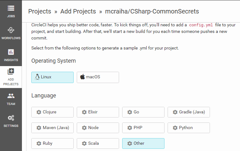 CircleCI ja oletuspohja
