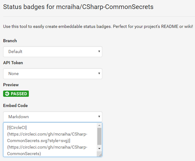 CircleCI ja Status Badges Embed Code