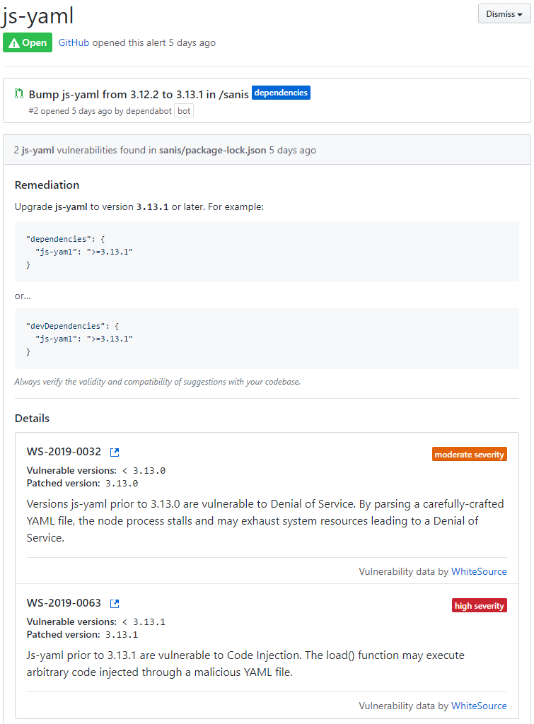 GitHub ja Security-huomautus