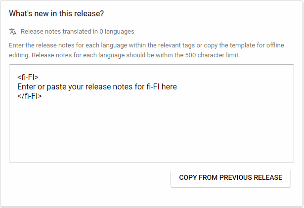 Google Play julkaisun muutoshistoria