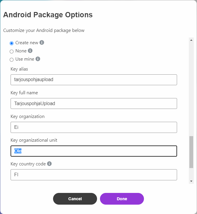 PWA Builder options