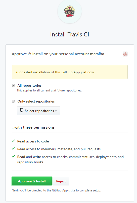 Travis CI ja install