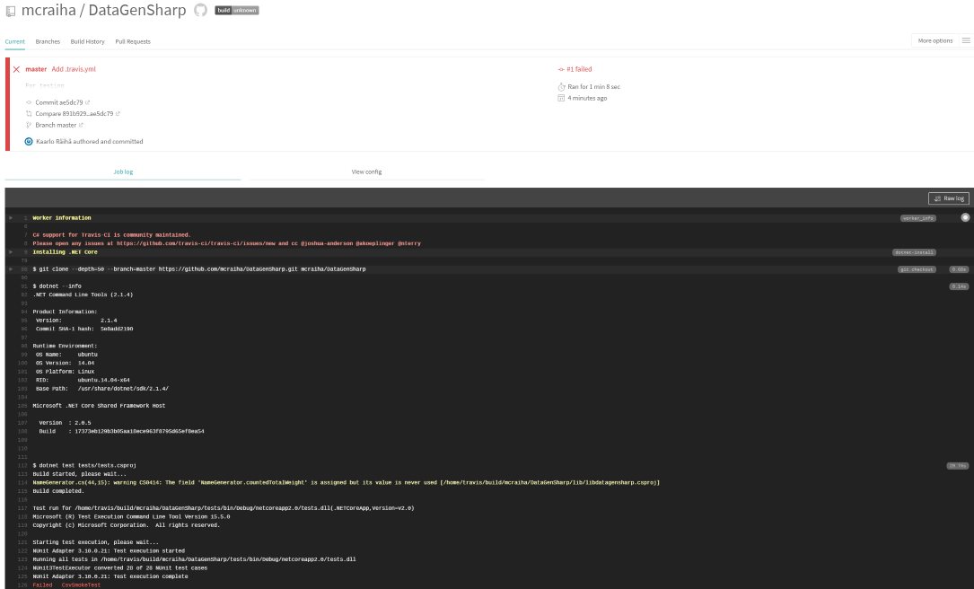 Travis CI ja suorituslogi