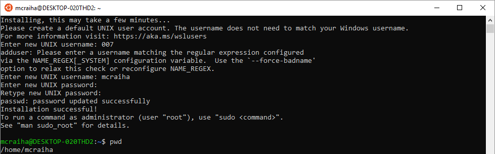 Ubuntu 18.04 WSL First start